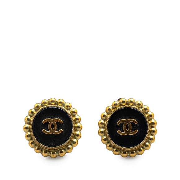 Pre-Loved Chanel Gold Plated Acrylic CC Button Clip on Earrings - Picture 1 of 4